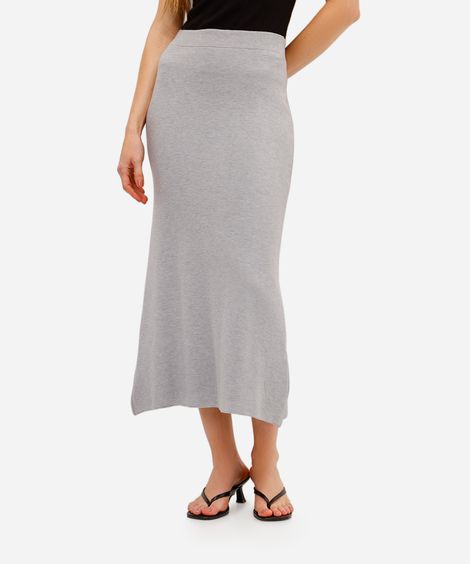 saia midi de tricot canelada cinza