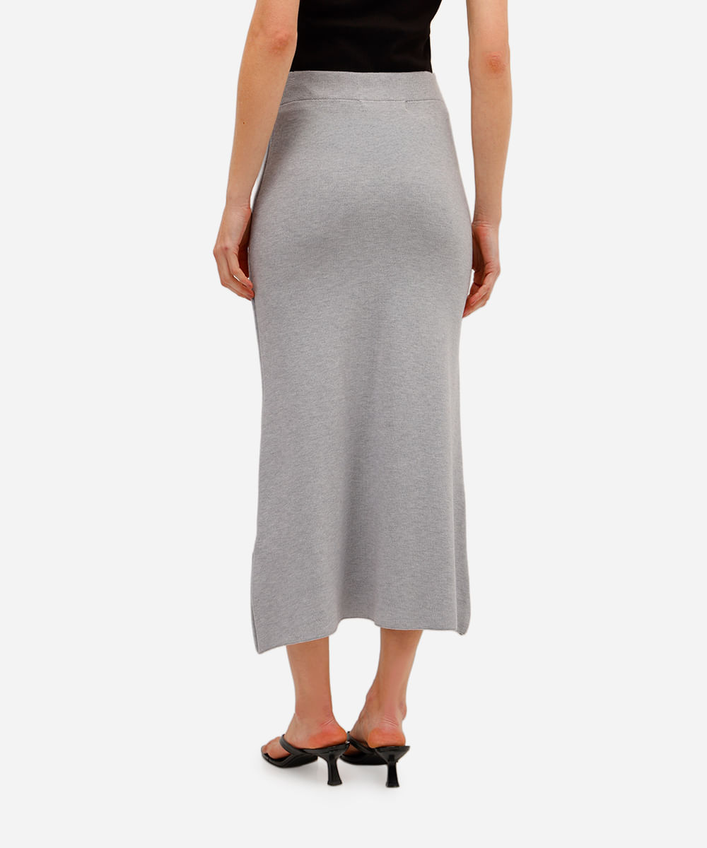saia midi de tricot canelada cinza