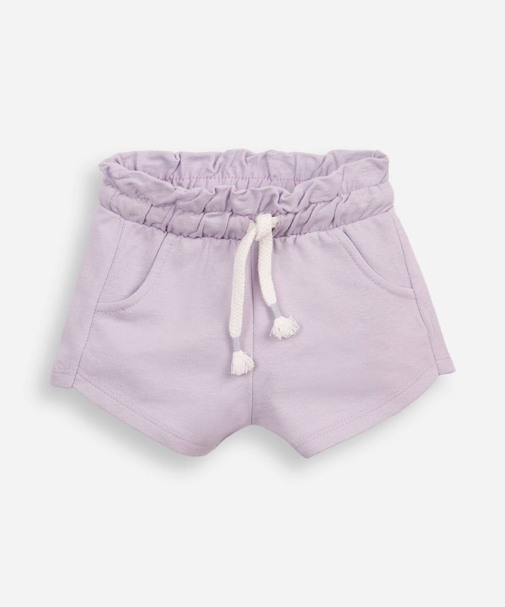 short infantil de moletom sem felpa cós elástico lilás