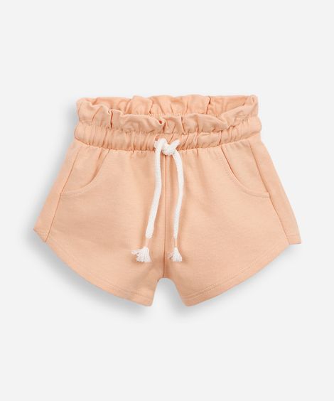 short infantil de moletom sem felpa cós elástico laranja