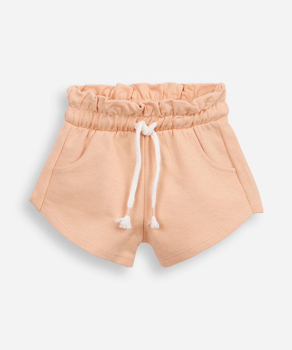short infantil de moletom sem felpa cós elástico laranja