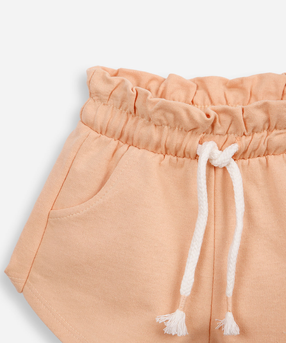 short infantil de moletom sem felpa cós elástico laranja