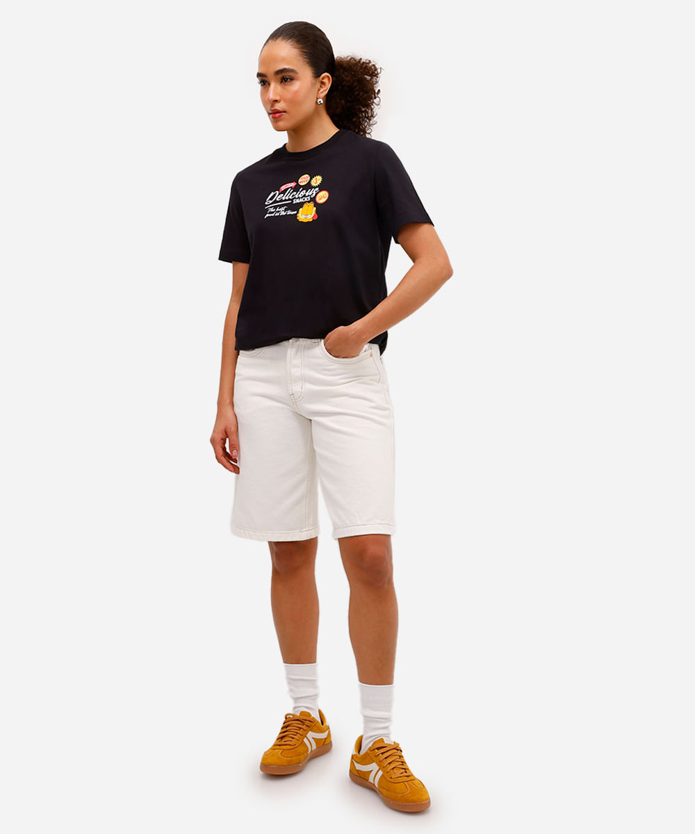 camiseta feminina de algodão garfield preta