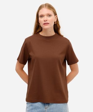 camiseta básica feminina de algodão peruano marrom