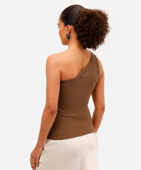 blusa ombro único feminina canelada marrom