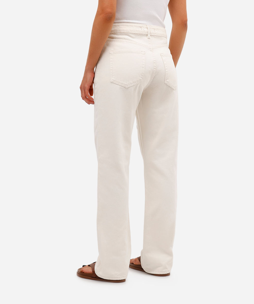 calça reta feminina de sarja cintura alta off white
