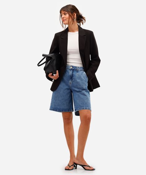 bermuda jorts feminina jeans cintura alta azul