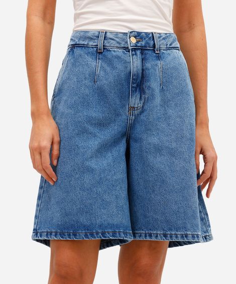 bermuda jorts feminina jeans cintura alta azul