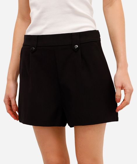 short feminino de alfaiataria com bolsos preto
