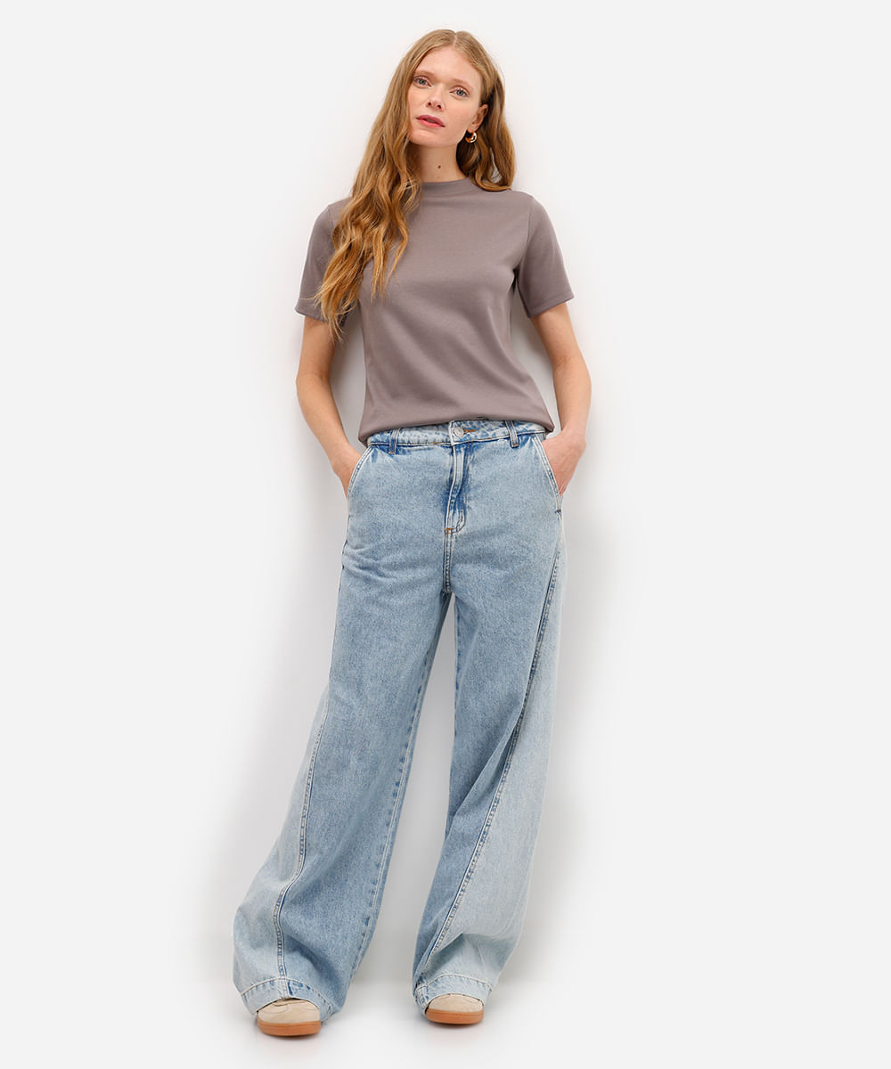 camiseta classic feminina de algodão peruano interlock cinza
