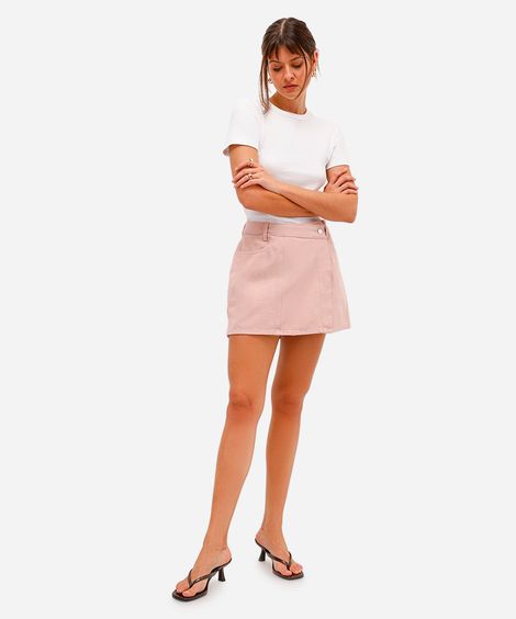 short saia feminino de sarja com transpasse rosa