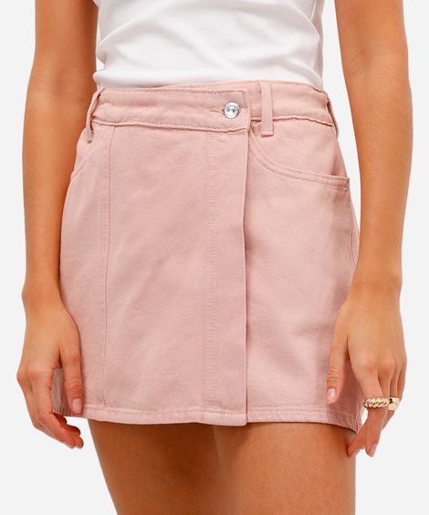 short saia feminino de sarja com transpasse rosa
