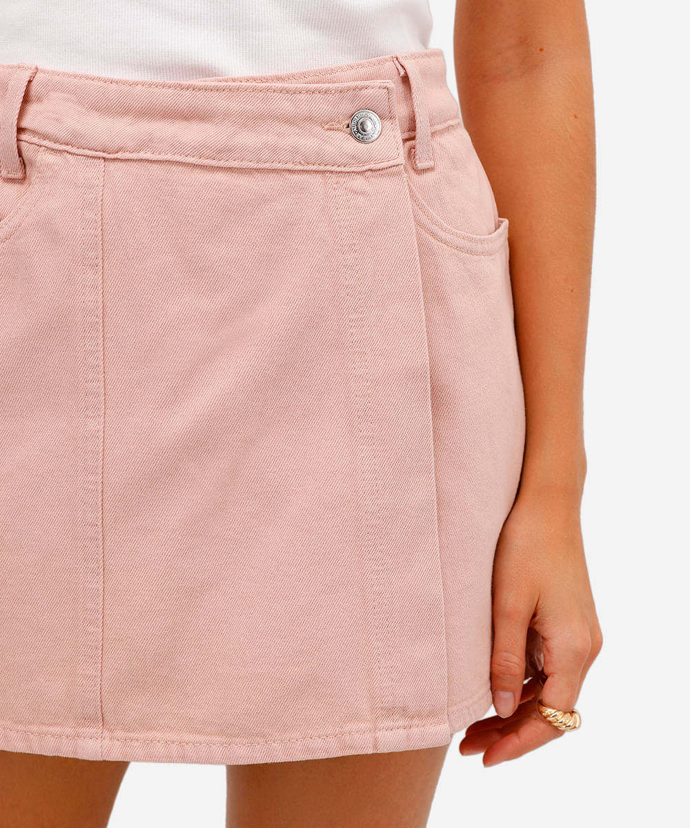 short saia feminino de sarja com transpasse rosa