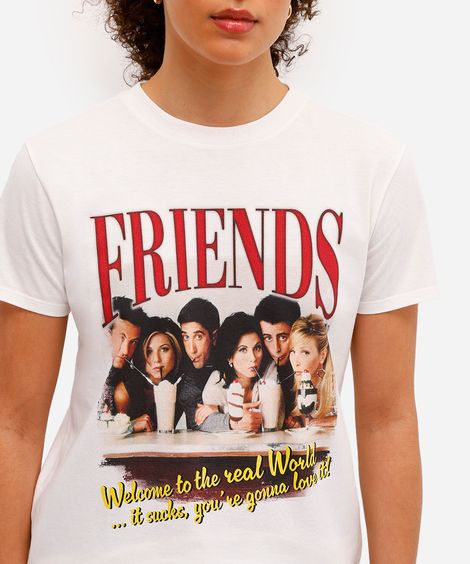 camiseta feminina de algodão friends off white