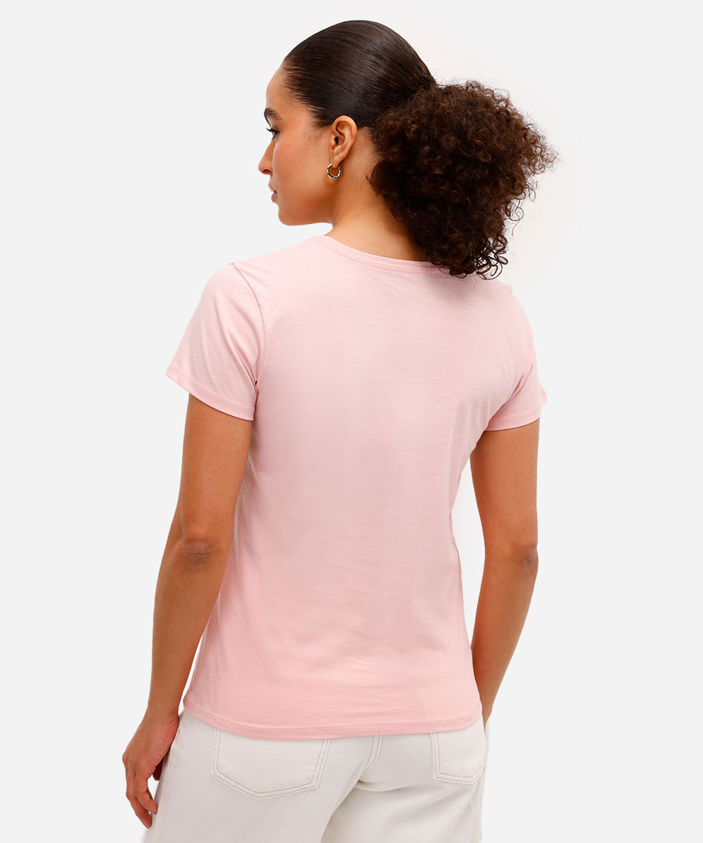 camiseta feminina de algodão hello kitty texturizada rosa