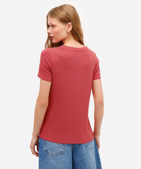 camiseta feminina básica de viscose manga curta rosa