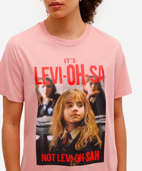 camiseta feminina de algodão manga curta harry potter rosa