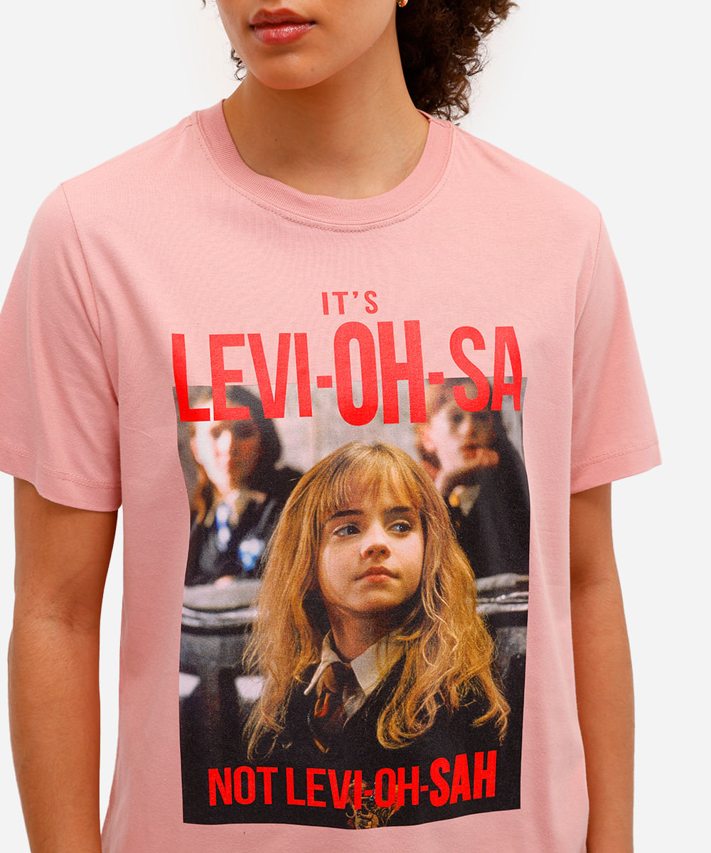 camiseta feminina de algodão manga curta harry potter rosa