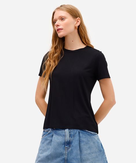 camiseta feminina básica de viscose manga curta preta