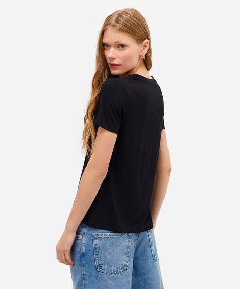 camiseta feminina básica de viscose manga curta preta