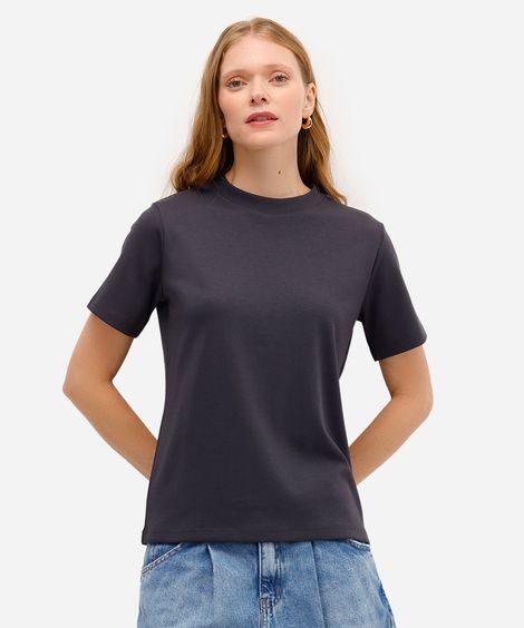 camiseta classic feminina de algodão peruano interlock cinza