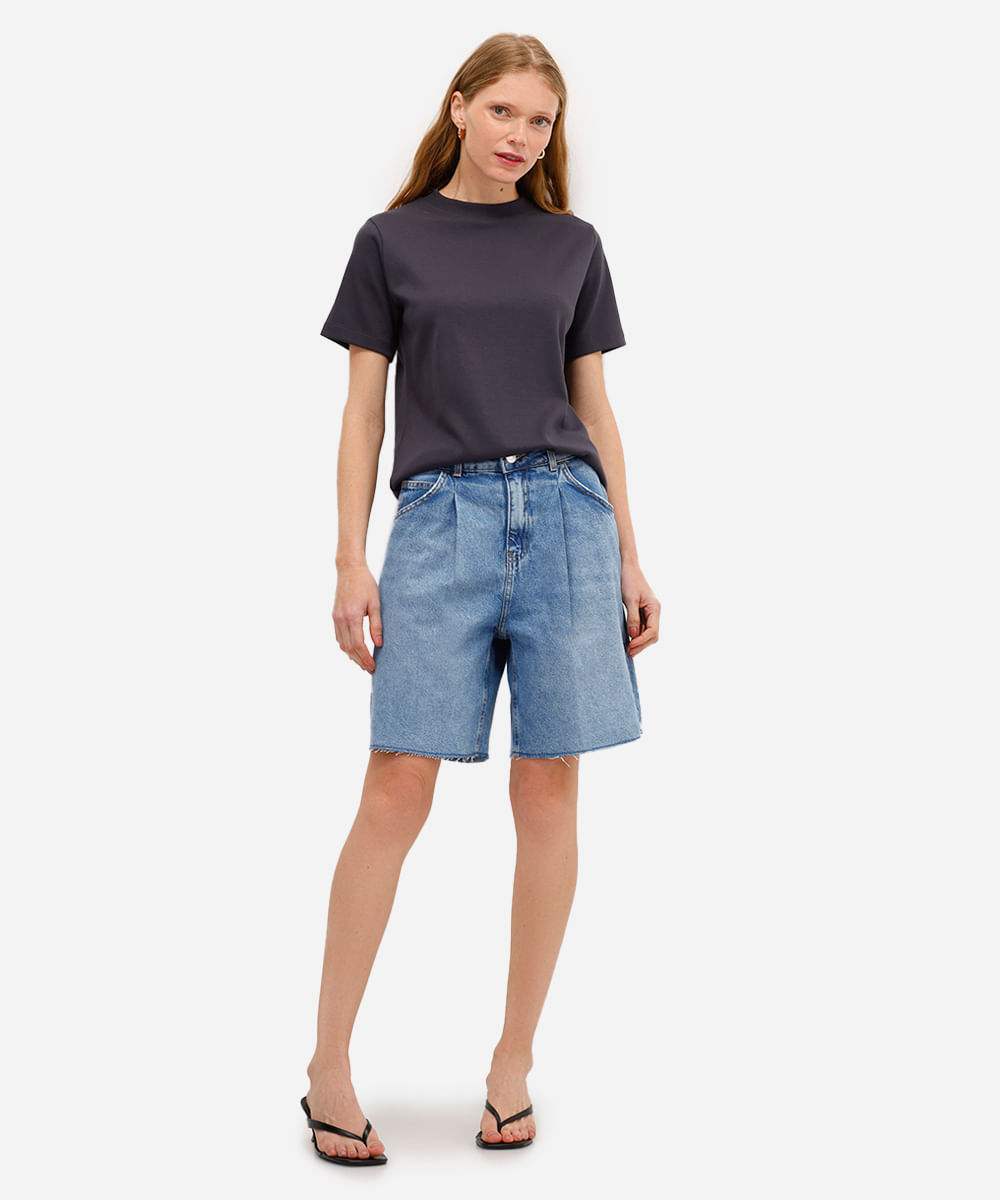 camiseta classic feminina de algodão peruano interlock cinza