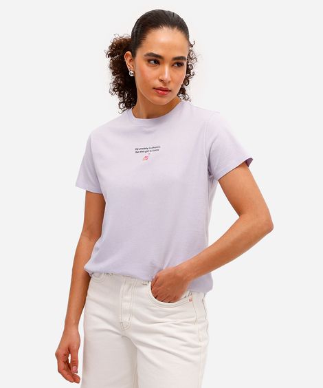 camiseta feminina de algodão estampada lilás
