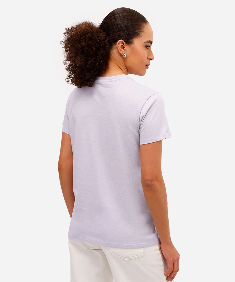 camiseta feminina de algodão estampada lilás