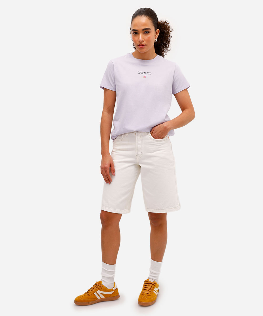 camiseta feminina de algodão estampada lilás