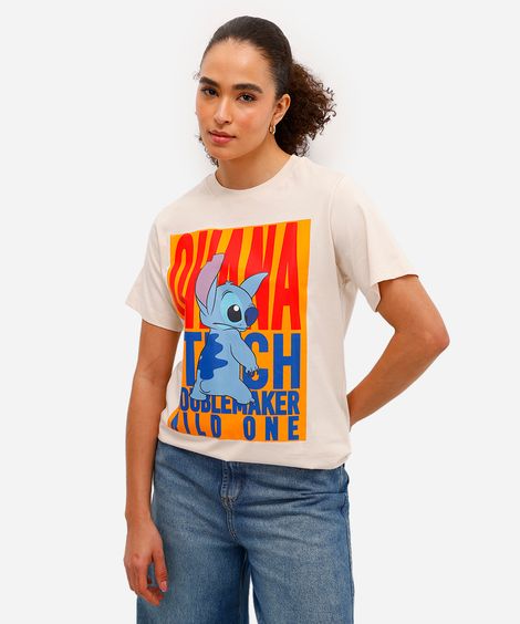 camiseta feminina de algodão stitch bege