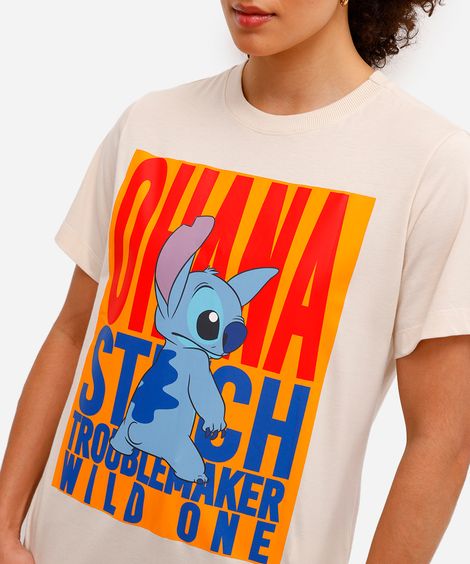 camiseta feminina de algodão stitch bege