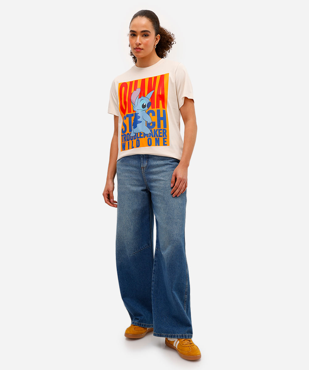 camiseta feminina de algodão stitch bege