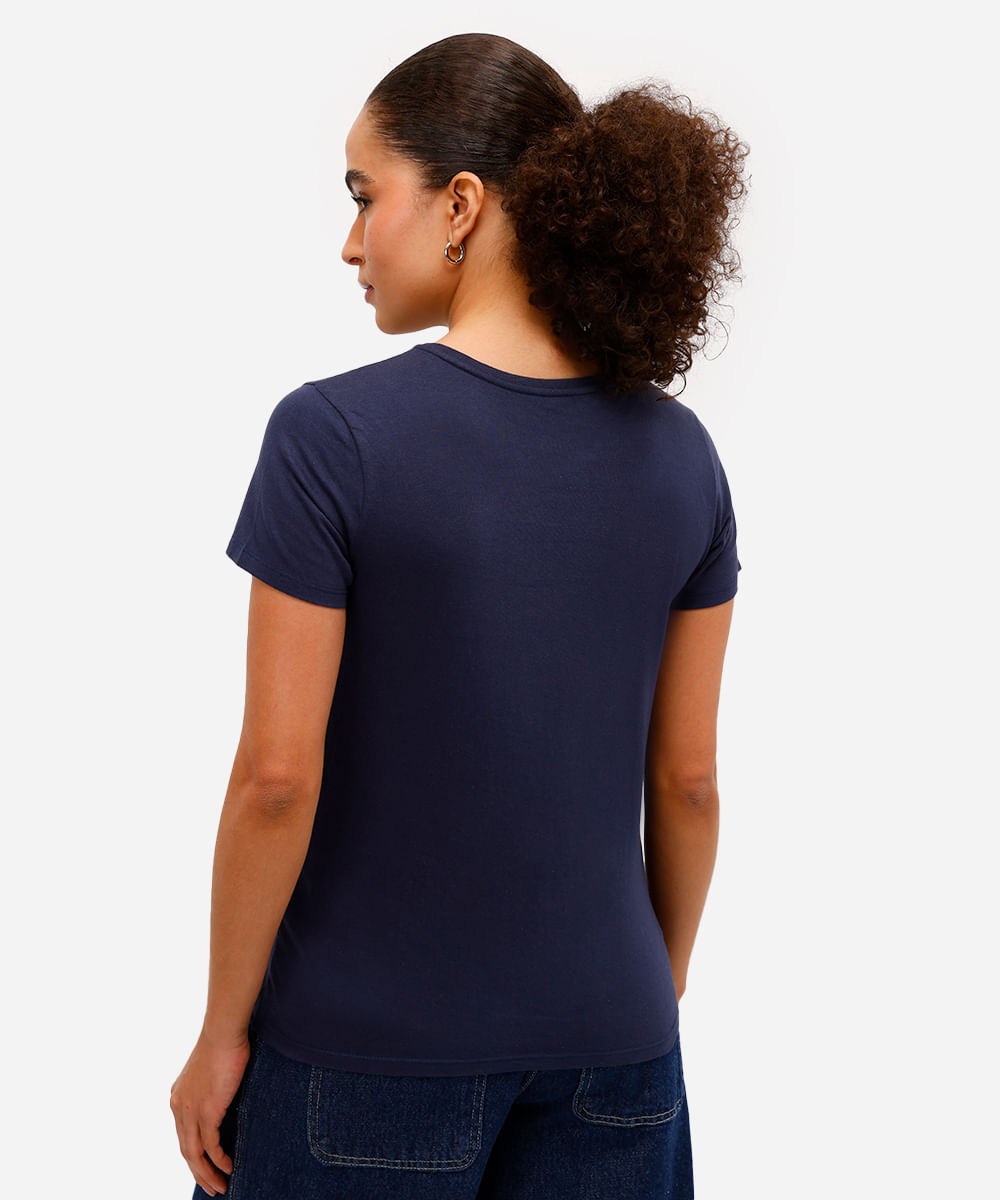 camiseta feminina de algodão stitch manga curta azul