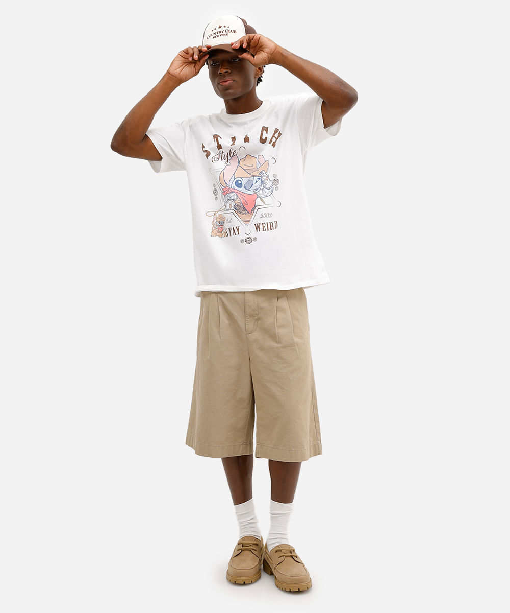 camiseta relaxed masculina de algodão manga curta stitch off white