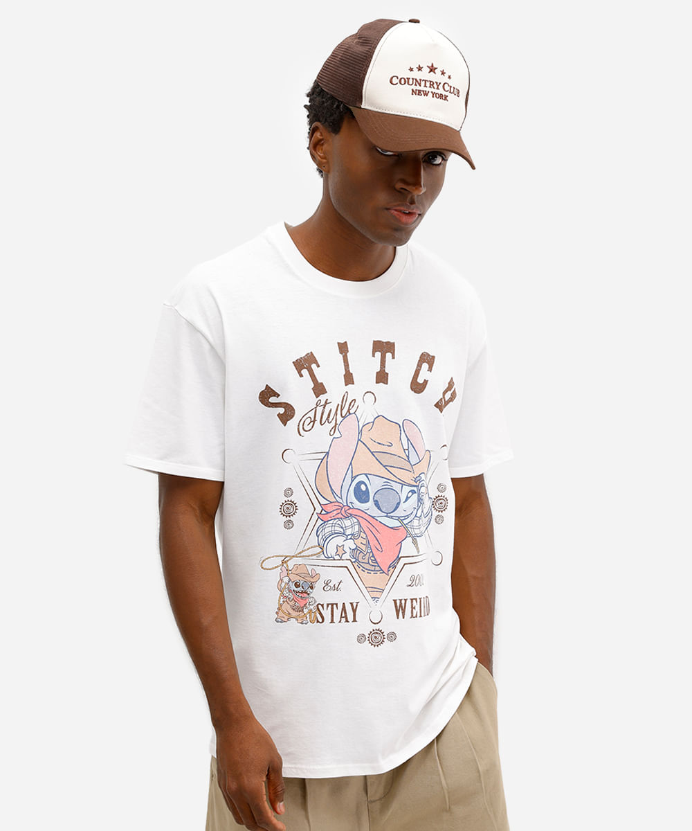 camiseta relaxed masculina de algodão manga curta stitch off white