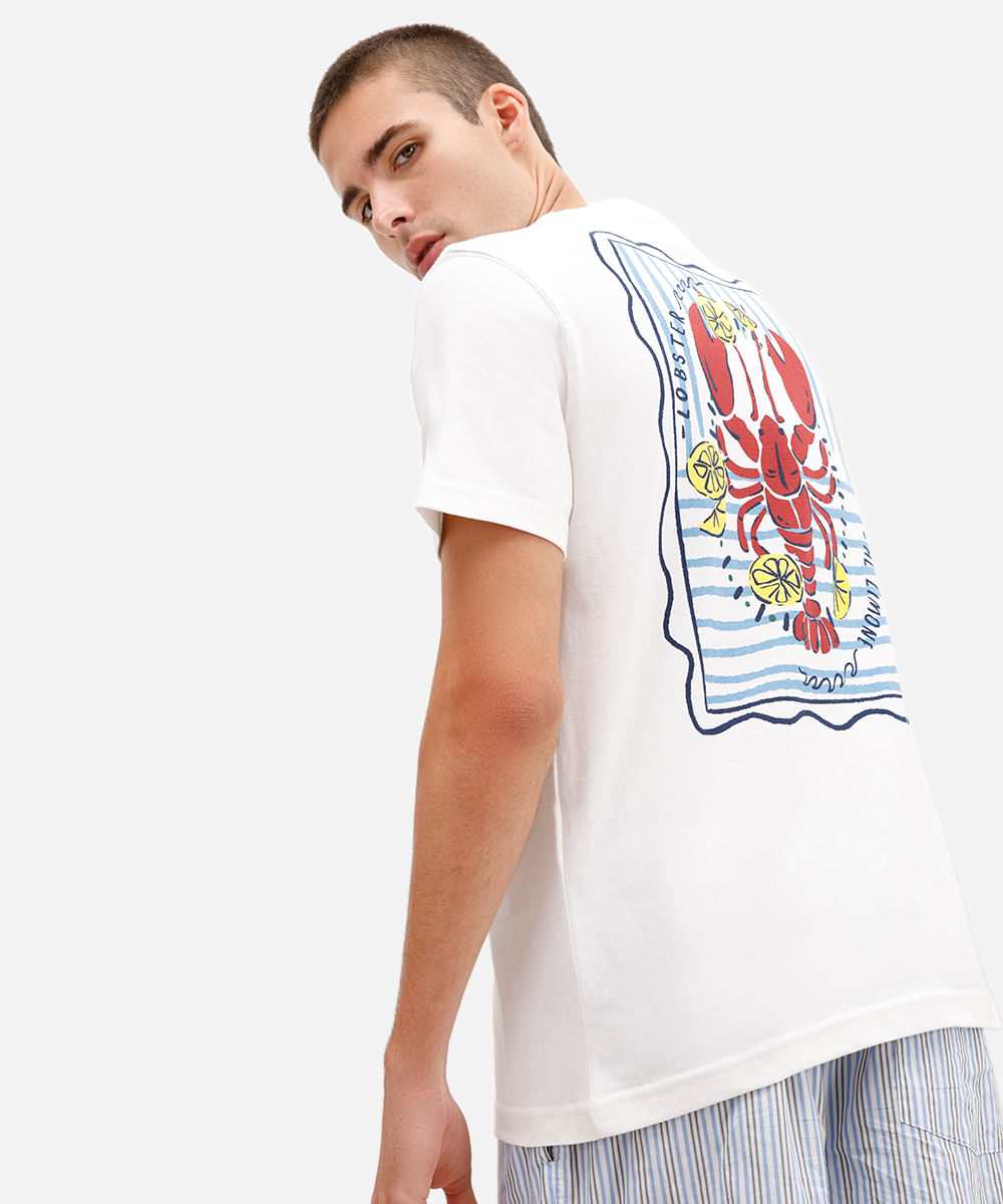 camiseta masculina de algodão lagosta off white