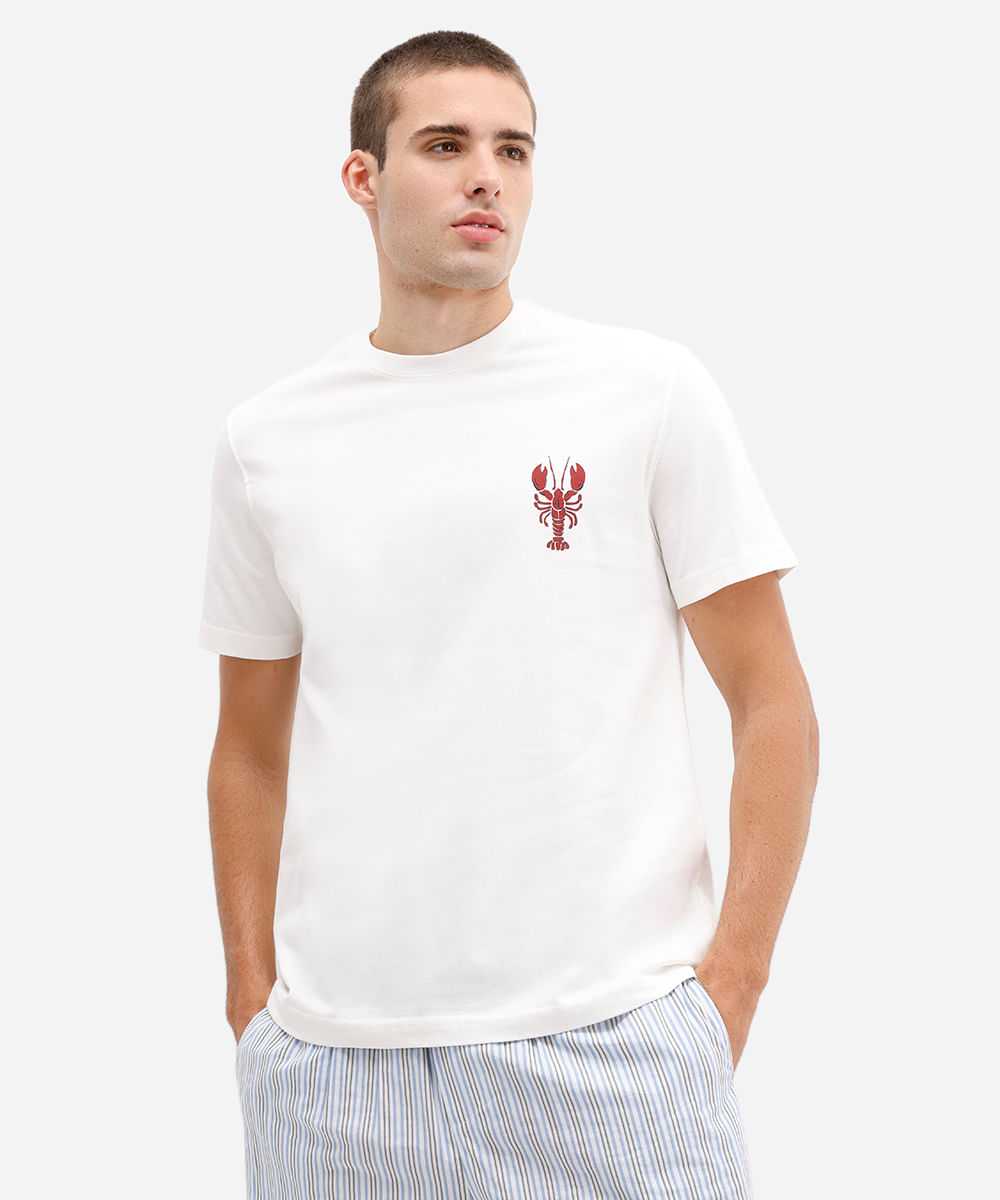 camiseta masculina de algodão lagosta off white