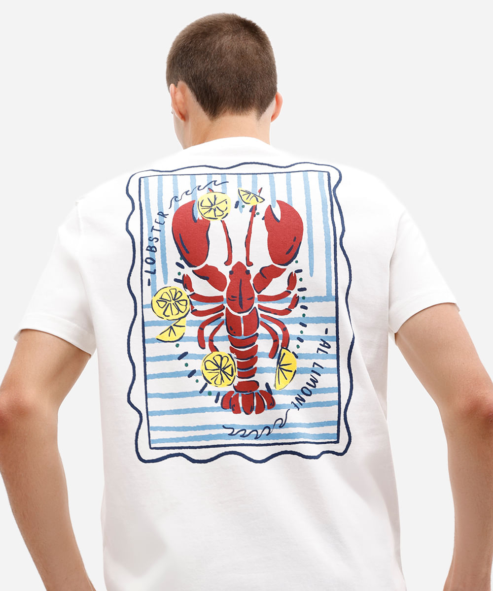 camiseta masculina de algodão lagosta off white