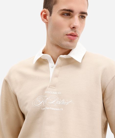 polo masculina de moletinho manga longa art district bege
