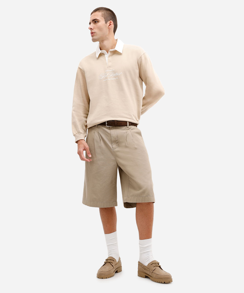 polo masculina de moletinho manga longa art district bege