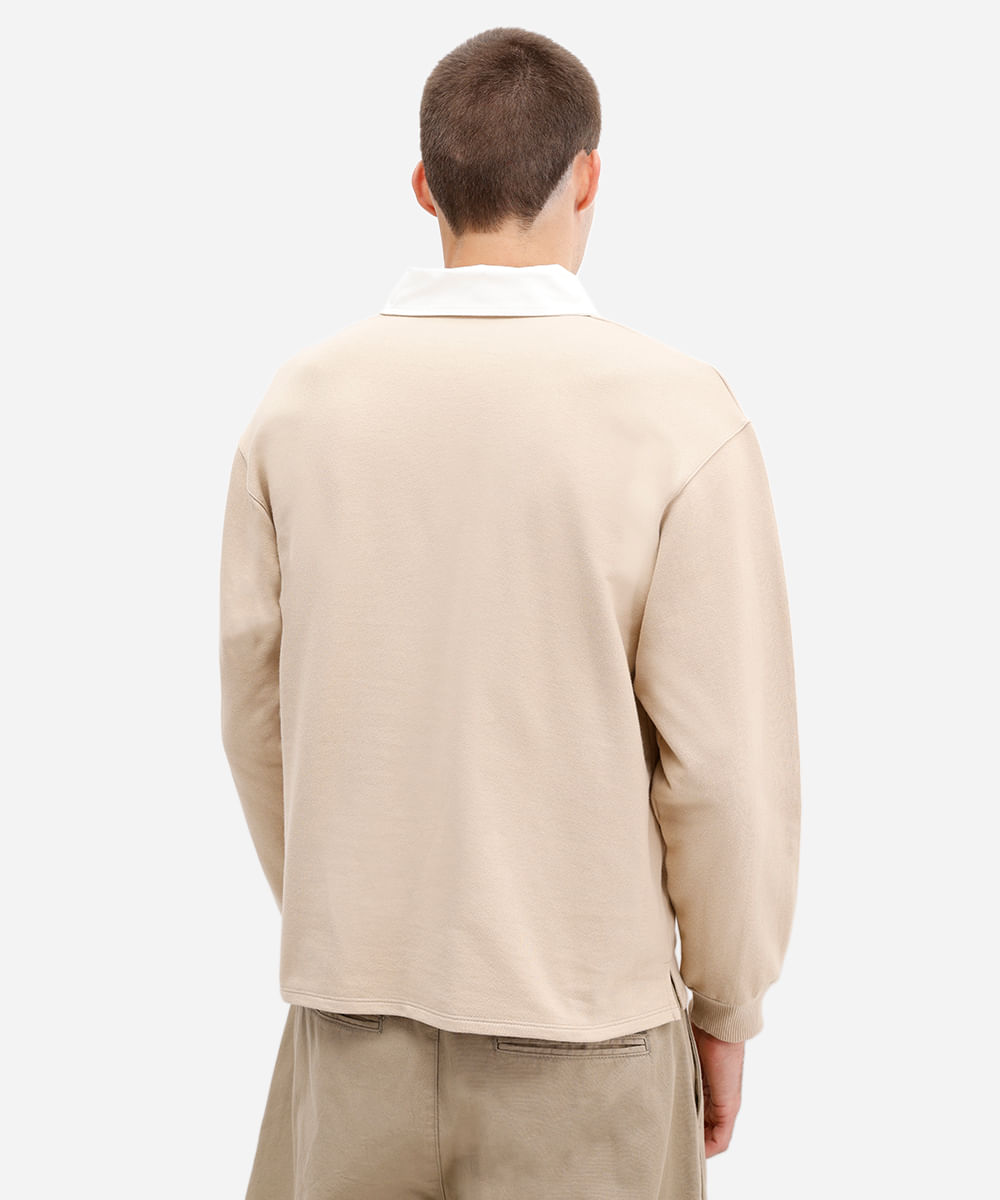 polo masculina de moletinho manga longa art district bege