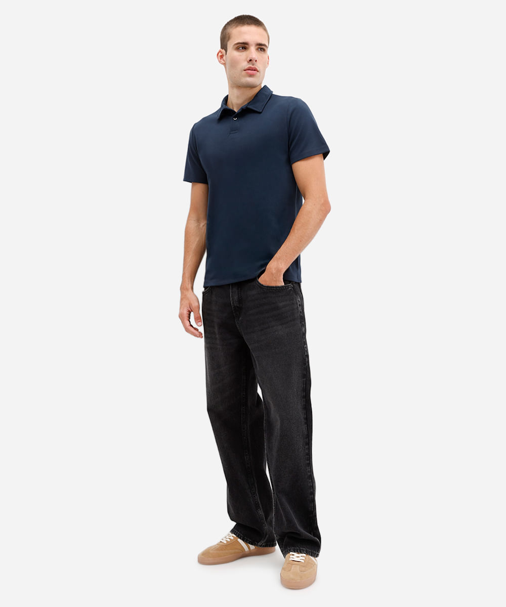 polo comfort masculina de algodão manga curta azul