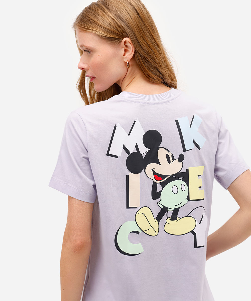 camiseta feminina de algodão mickey lilás