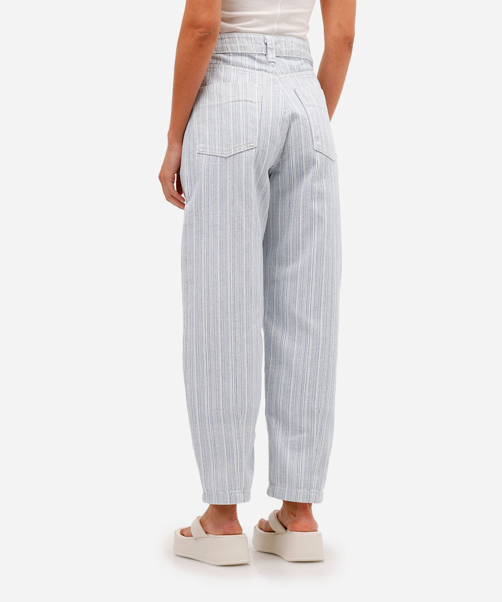 calça baggy feminina jeans cintura alta listrada azul
