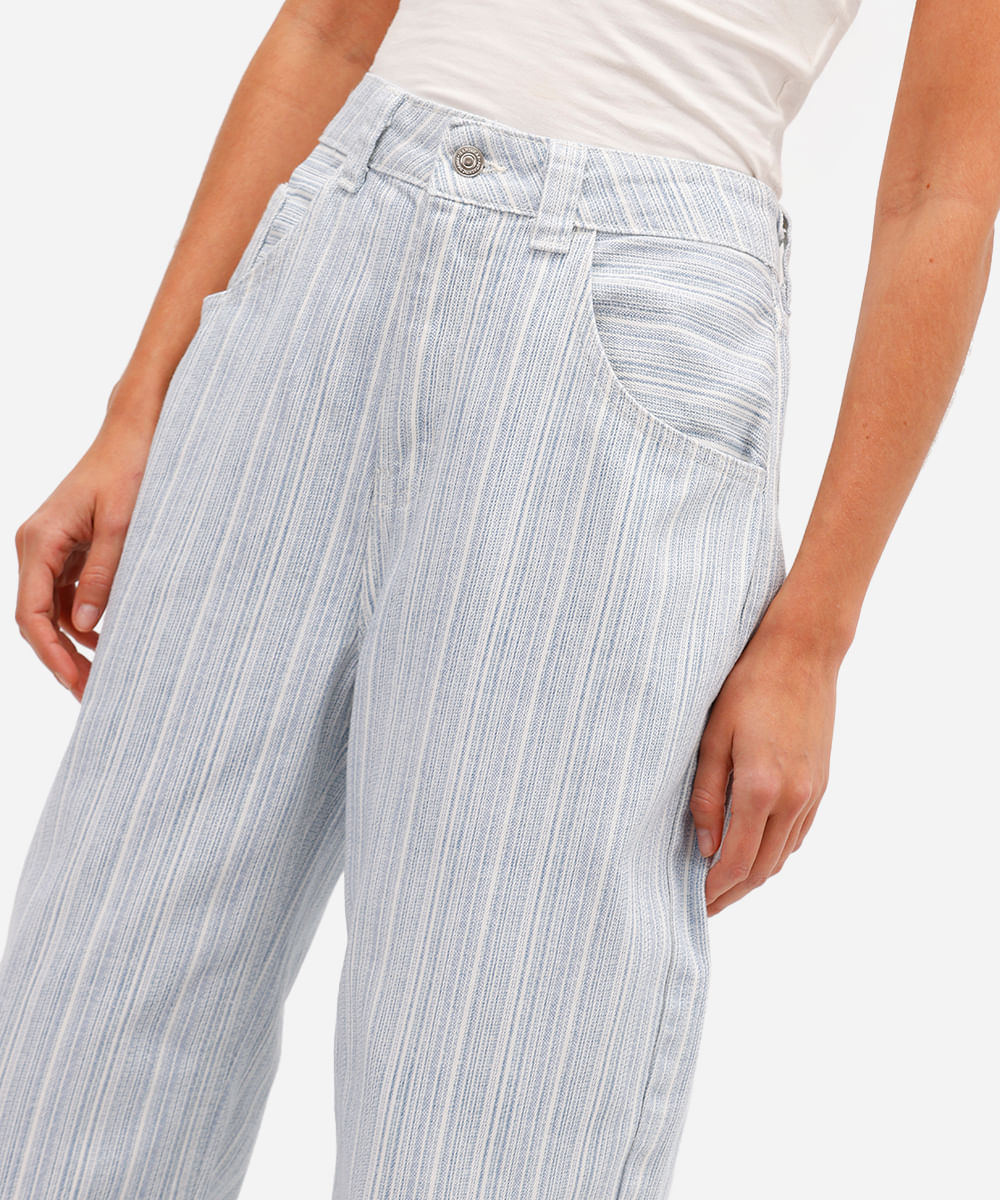 calça baggy feminina jeans cintura alta listrada azul