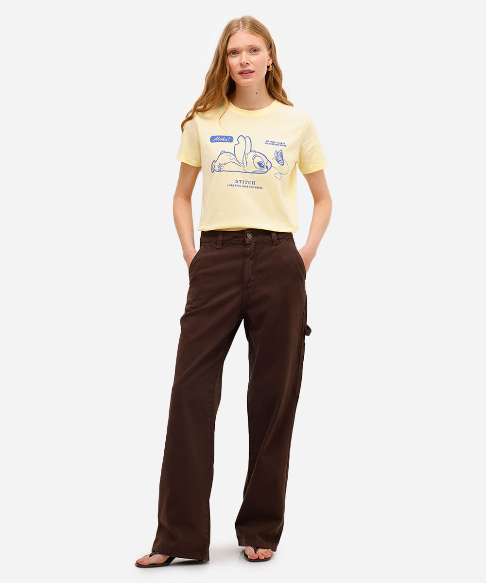 camiseta feminina de algodão stitch amarela