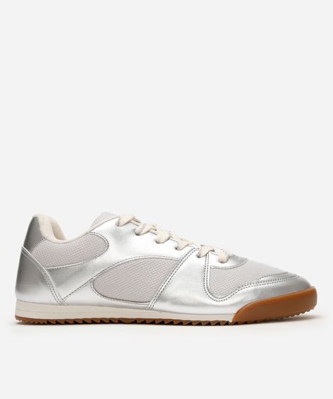 tênis esportivo feminino ace com recortes prateado