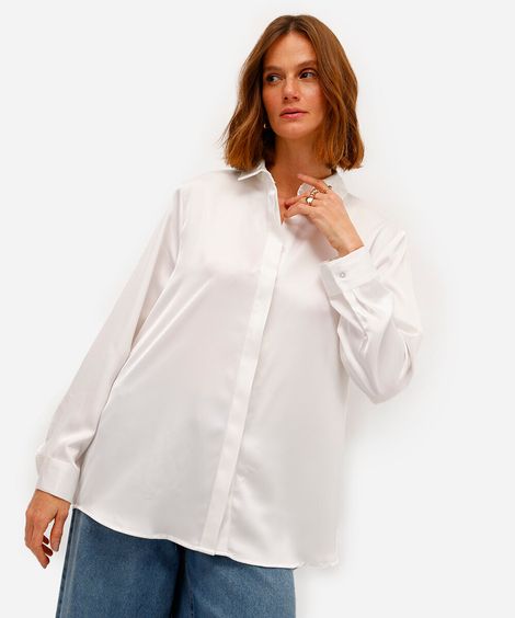 camisa acetinada oversized off white