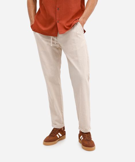 calça jogger masculina de algodão texturizada bege