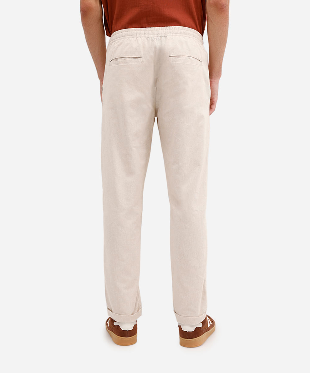 calça jogger masculina de algodão texturizada bege